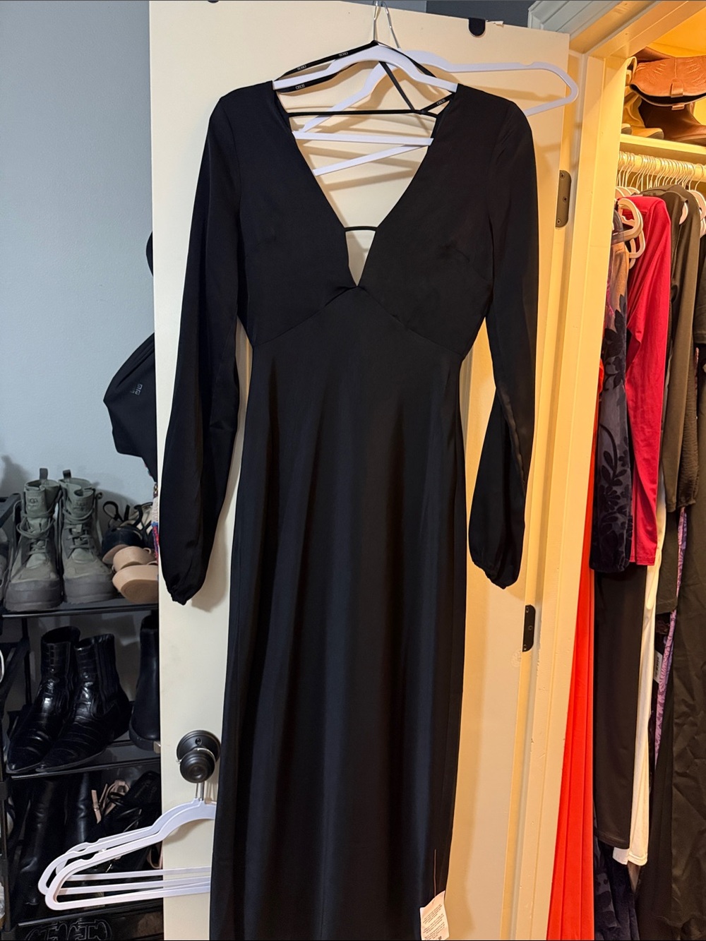 ASOS Black Long Sleeve Maxi Dress with V-Neck